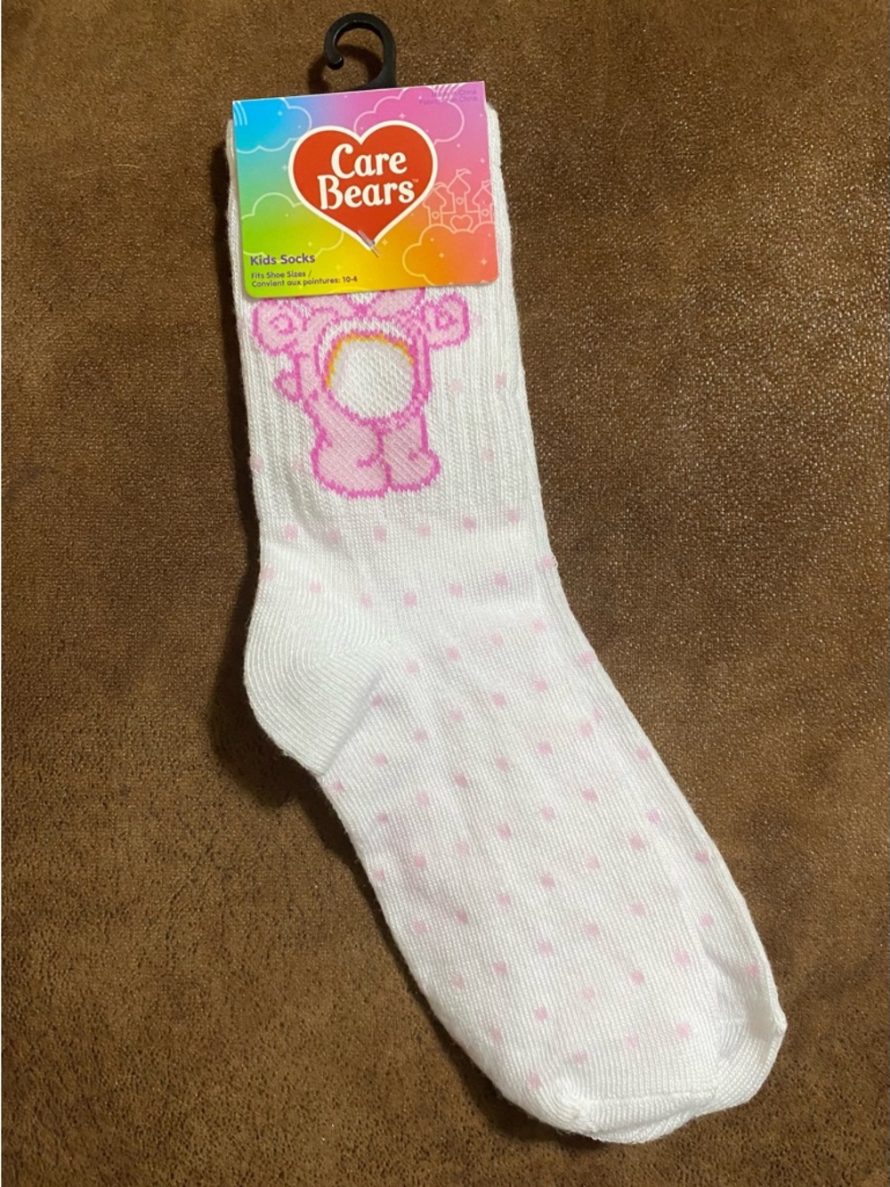 Care bear cheer bear  kids socks with pink polka dots